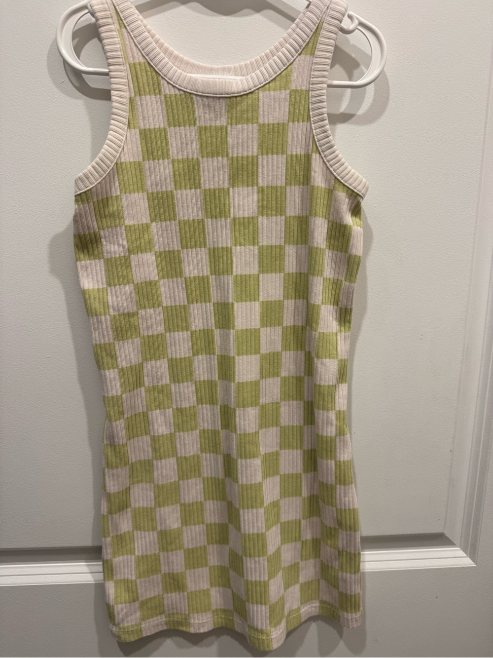 Old Navy Green and Cream Check Ribbed Tank Dress